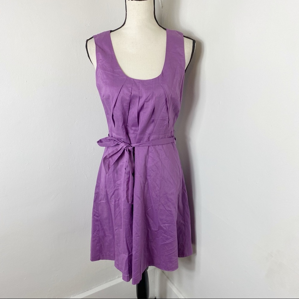 Mac & Jac Purple Sleeveless Cotton Belted Dress M